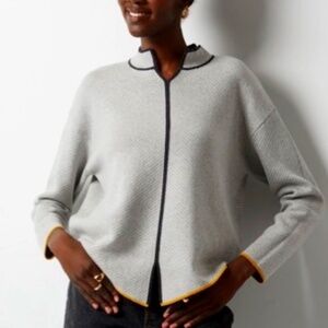 Zaket & Plover Cashmere/Cotton Blend Nehru Collar Sweater (Size Medium)